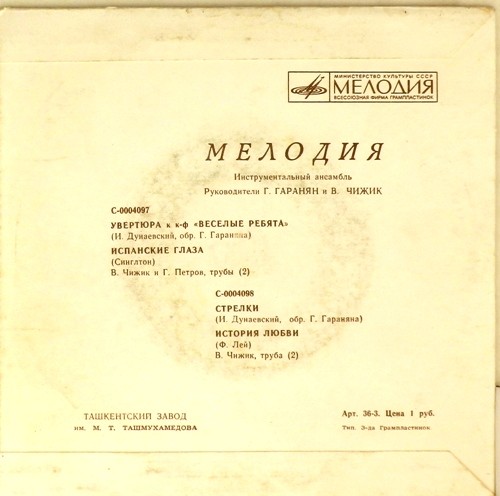 Инстр. ансамбль "Мелодия", рук. Г. Гаранян и В. Чижик