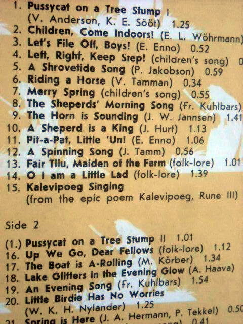 В. ТОРМИС (1930): «Школьные песни бабушек и дедушек / Vanavanemate viisivakk», детская оратория - на эстонском языке