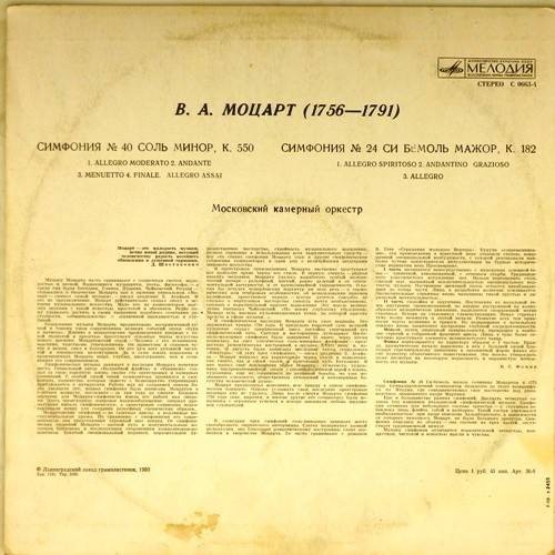 В. МОЦАРТ Симфонии № 40, № 24 (МКО, Р. Баршай)