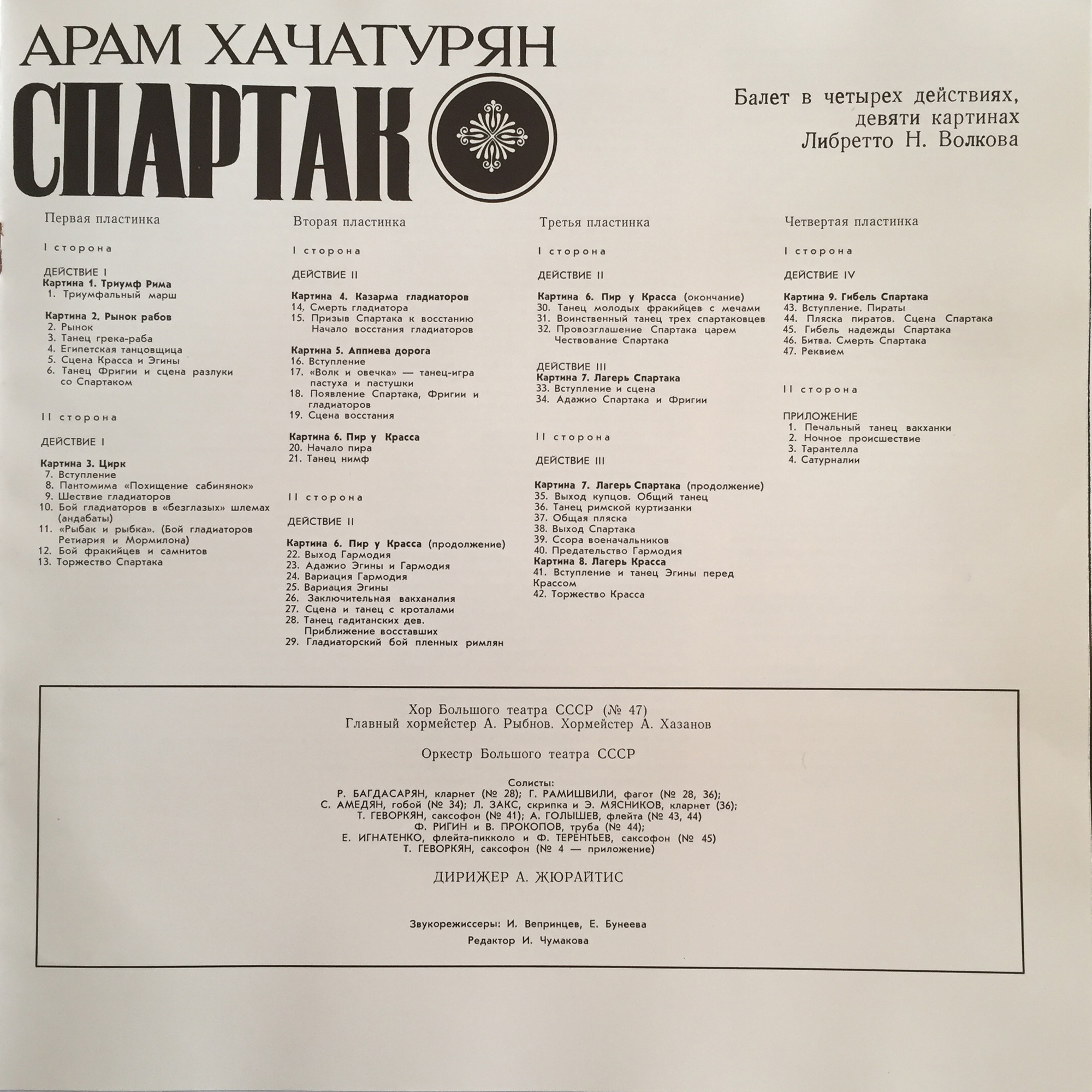Арам Хачатурян. «Спартак». Балет в четырех действиях, девяти картинах. Либретто Н. Волкова