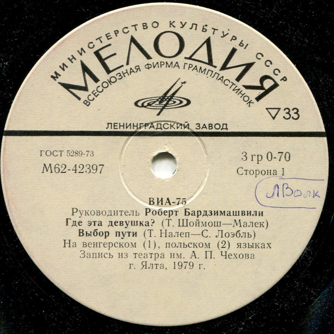 ВОКАЛЬНО-ИНСТР. АНСАМБЛЬ «75», рук. Роберт Бардзимашвили.