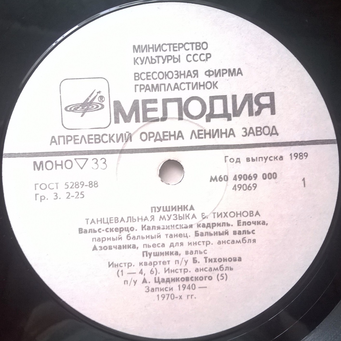 Б. ТИХОНОВ (1919- 1977): «Пушинка». Танцевальная музыка