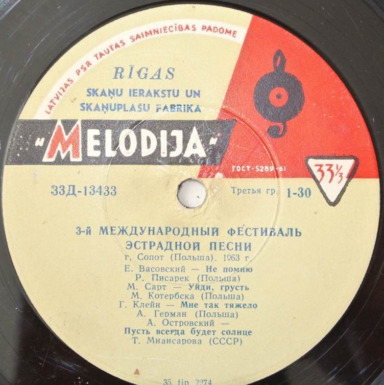 3-й Международный фестиваль эстрадной песни - г. Сопот (Польша), 1963 г.