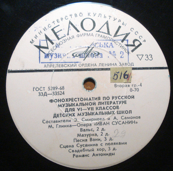 Фонохрестоматия по русской музыкальной литературе: для VI - VII классов ДМШ (Пластинка 2)