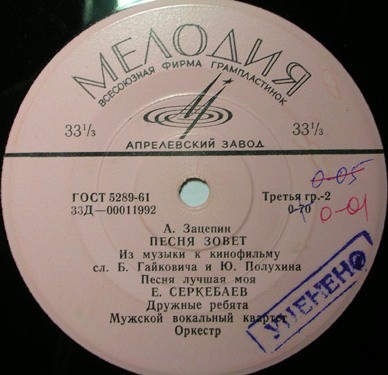 А. ЗАЦЕПИН. Из музыки к к/ф «Песня зовет»