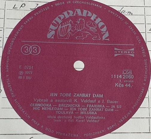 Jen Tobě Zahrát Dám [по заказу чешской фирмы SUPRAPHON ‎1114 2060]
