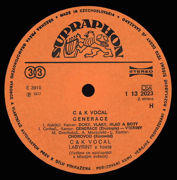 C & K Vocal ‎– Generace [по заказу чешской фирмы SUPRAPHON 1 13 2023]