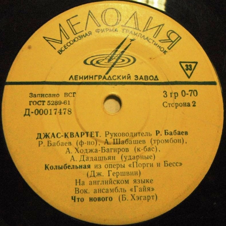 ДЖАЗ-КВАРТЕТ п/р Р. БАБАЕВА (Баку)