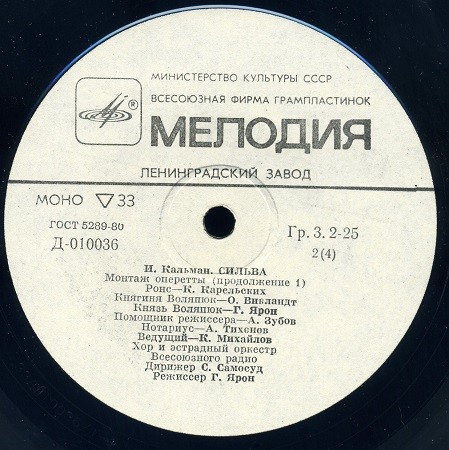 И. КАЛЬМАН (1882–1953) «Сильва», монтаж оперетты