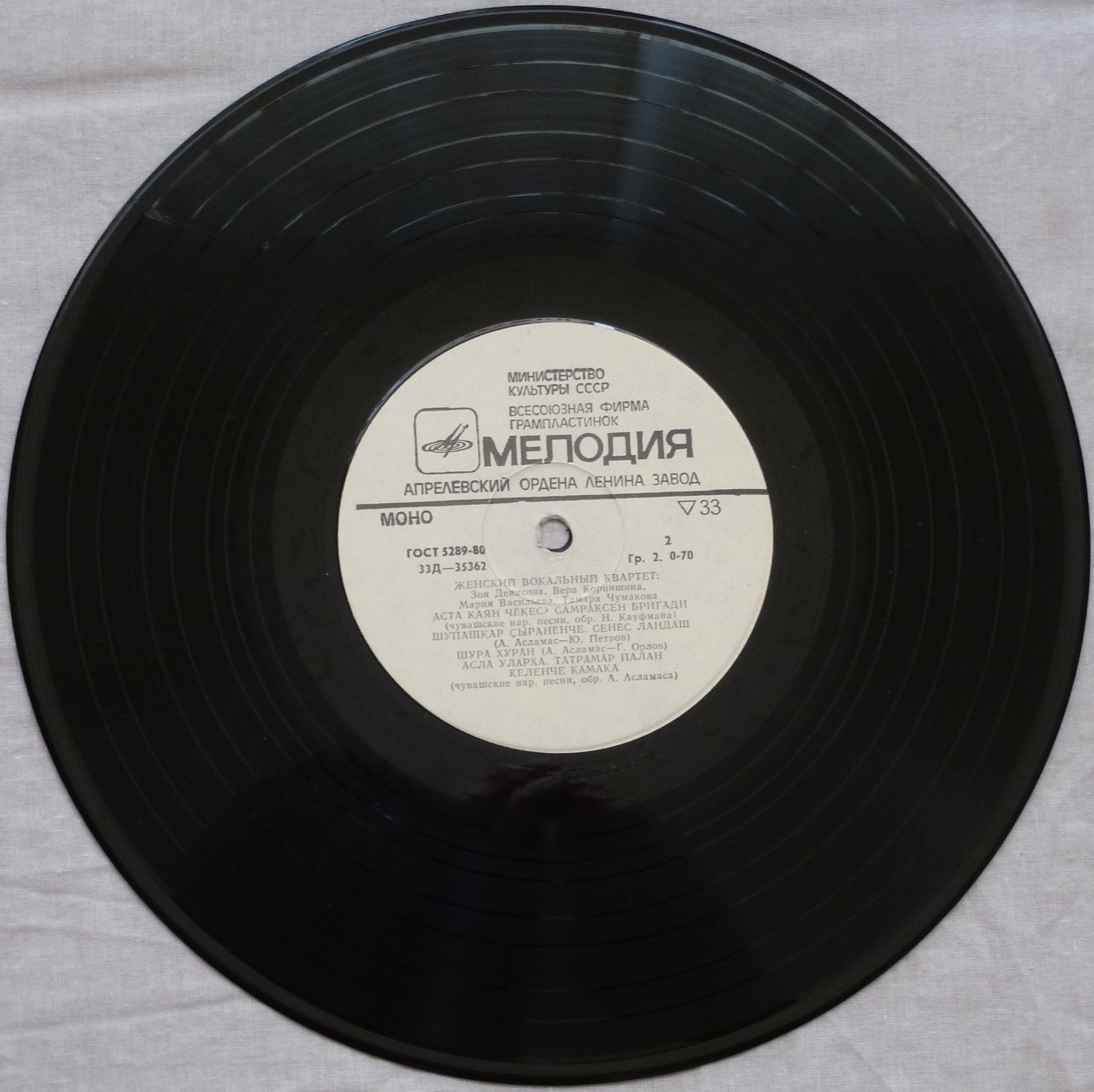 ЖЕНСКИЙ ВОКАЛЬНЫЙ КВАРТЕТ: Зоя Денисова, Вера Корнишина, Мария Васильева, Тамара Чумакова. Чувашские песни