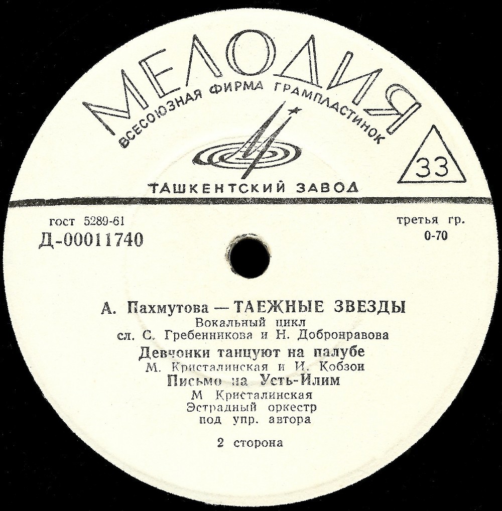 А. ПАХМУТОВА (1929). «Таежные звезды», вокальный цикл на сл. С. Гребенникова и Н. Добронравова