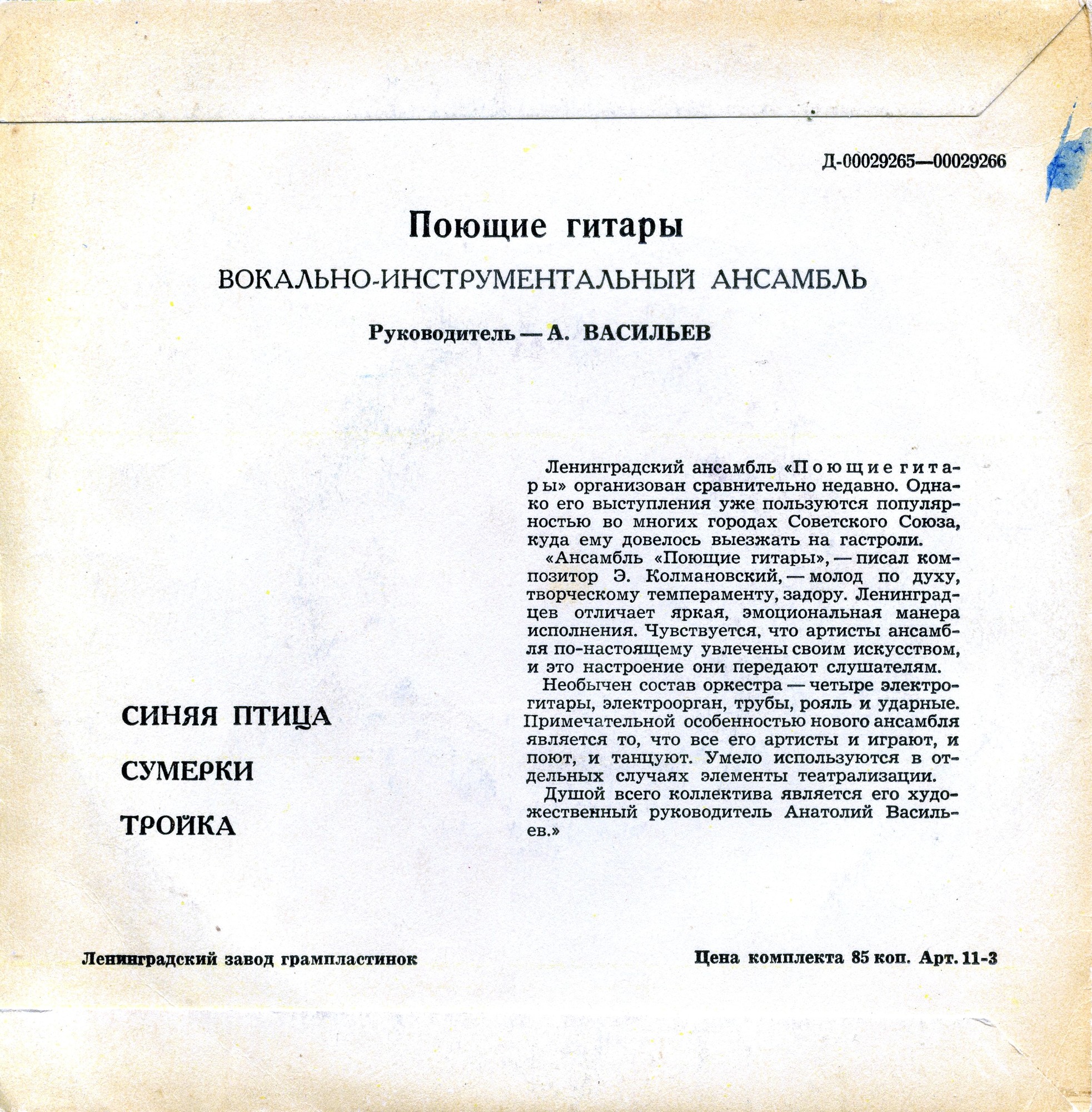 ВОКАЛЬНО-ИНСТР. АНСАМБЛЬ «ПОЮЩИЕ ГИТАРЫ», рук. А. Васильев