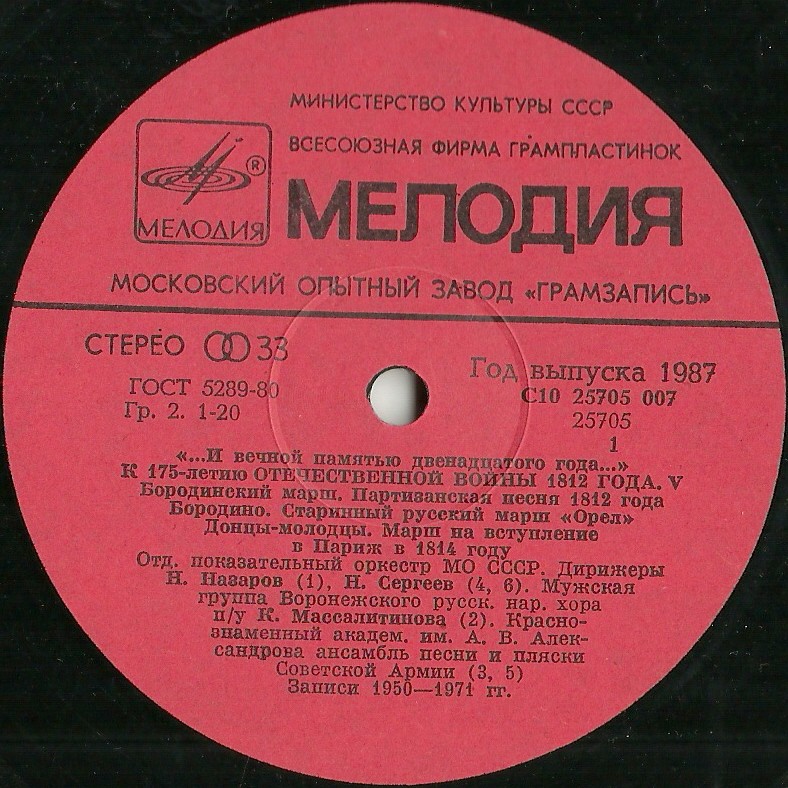 Русская военная музыка и музыка, посвященная Отечественной войне 1812 года [5 пл.]