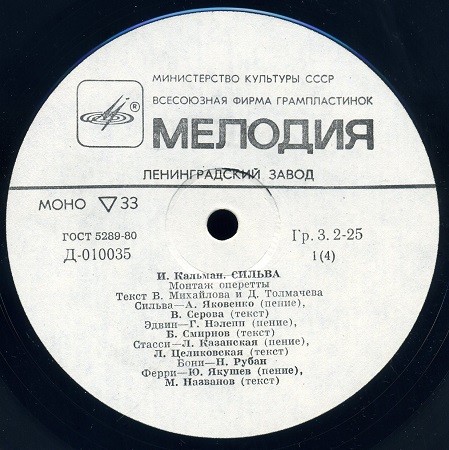 И. КАЛЬМАН (1882–1953) «Сильва», монтаж оперетты