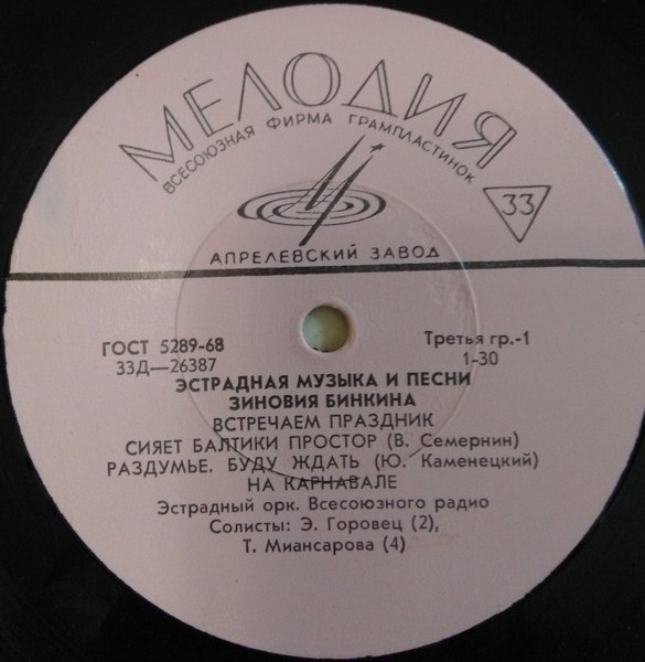 Эстрадная музыка и песни Зиновия Бинкина