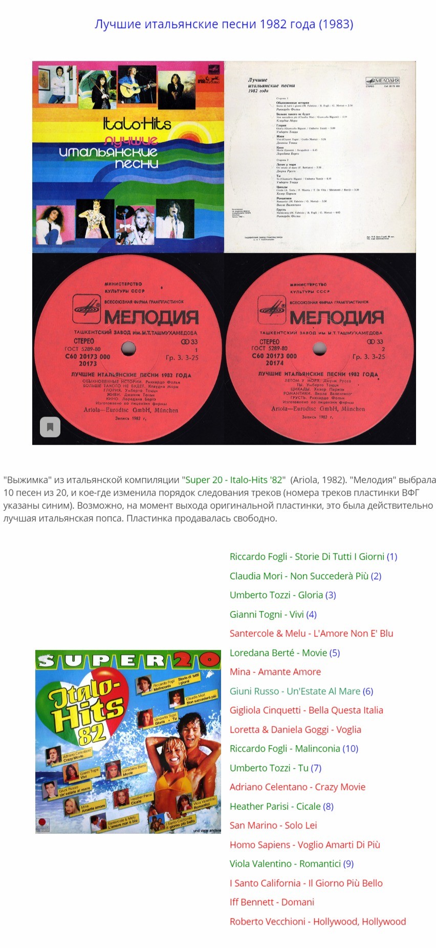 Лучшие итальянские песни 1982 года