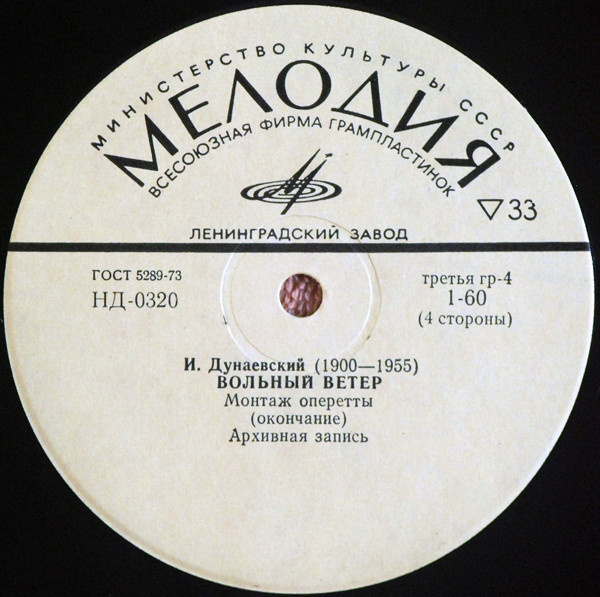 И. ДУНАЕВСКИЙ (1900–1955): «Вольный ветер», монтаж оперетты