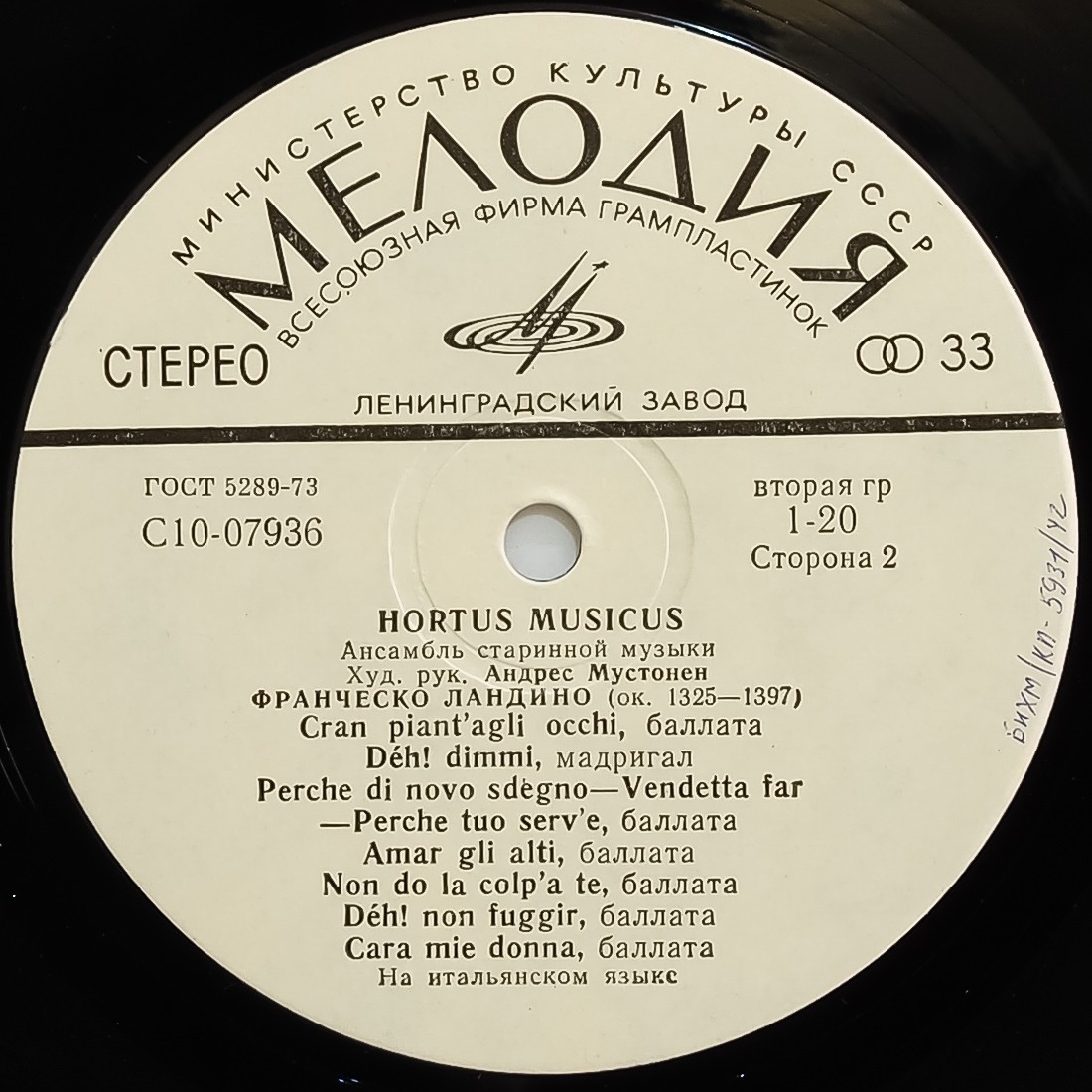 АНСАМБЛЬ СТАРИННОЙ МУЗЫКИ «HORTUS MUSICUS», худ. рук. А. Мустонен - Франческо Ландино