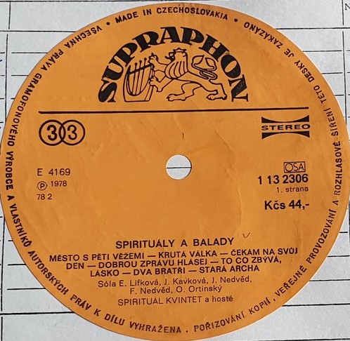Spirituál Kvintet ‎– Spirituály A Balady [по заказу чешской фирмы SUPRAPHON 1 13 2306]