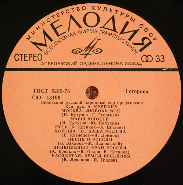 Орловский русский народный хор профсоюзов. Художественный руководитель А. КРЕПКИХ