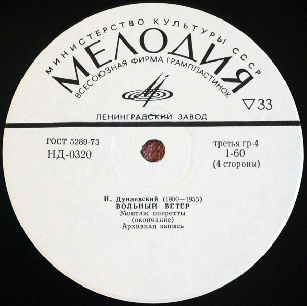 И. ДУНАЕВСКИЙ (1900–1955): «Вольный ветер», монтаж оперетты
