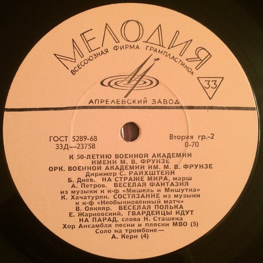 К 50-летию военной академии им. М. В. Фрунзе. Оркестр Военной академии им. М.В. Фрунзе. Дирижер С. Райхштейн