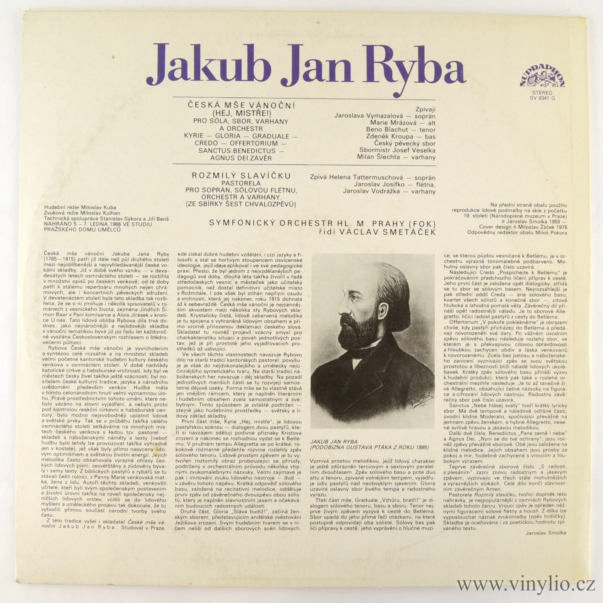 Jakub Jan Ryba ‎– Česká Mše Vánoční [по заказу чешской фирмы SUPRAPHON, 1112 8341]