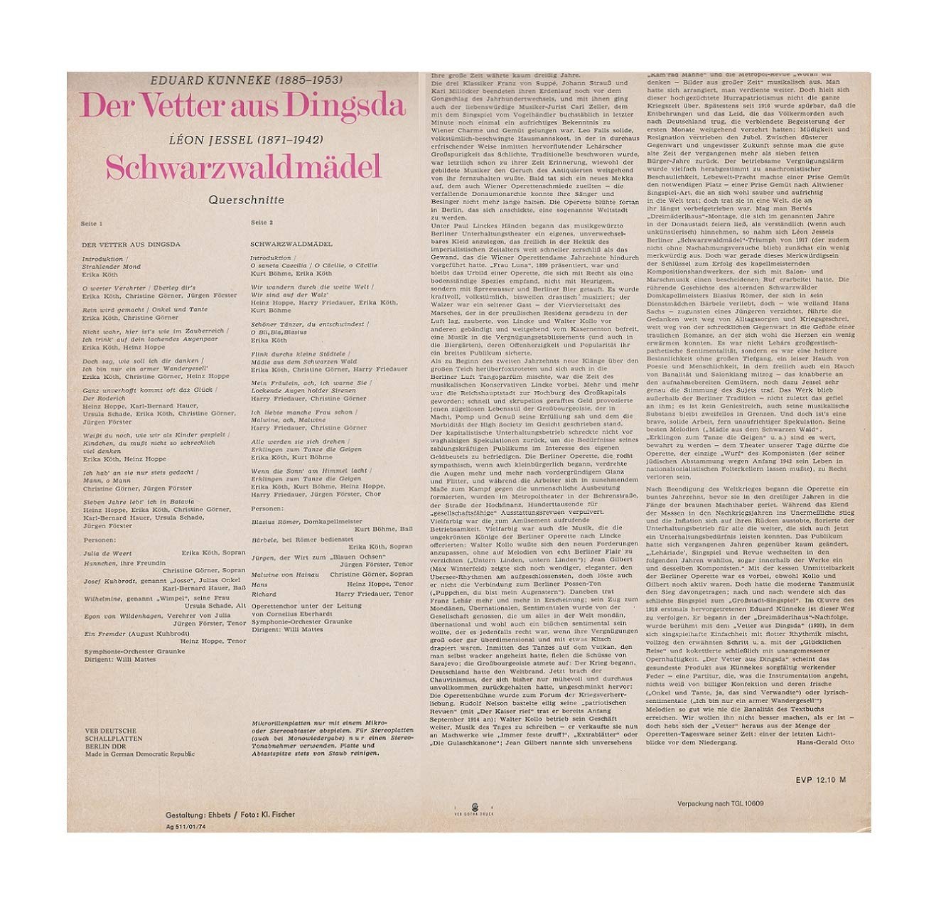 Der Vetter Aus Dingsda / Schwarzwaldmädel (Querschnitte)  [по заказу немецкой фирмы AMIGA 8 45 070]