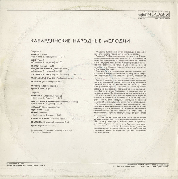 КАБАРДИНСКИЕ НАР. МЕЛОДИИ