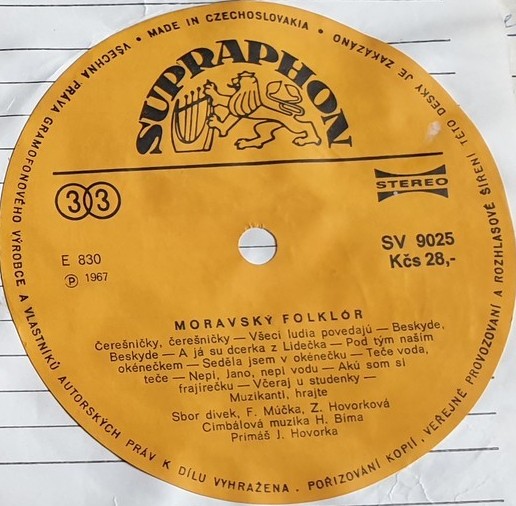 Moravsky folklor [по заказу чешской фирмы SUPRAPHON SV 9025]