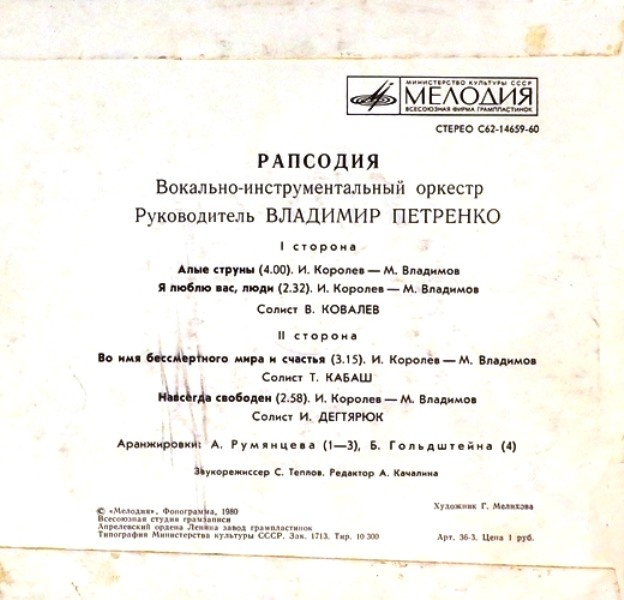 ВОКАЛЬНО-ИНСТР. ОРКЕСТР «РАПСОДИЯ», рук. Владимир Петренко. «Алые струны»: