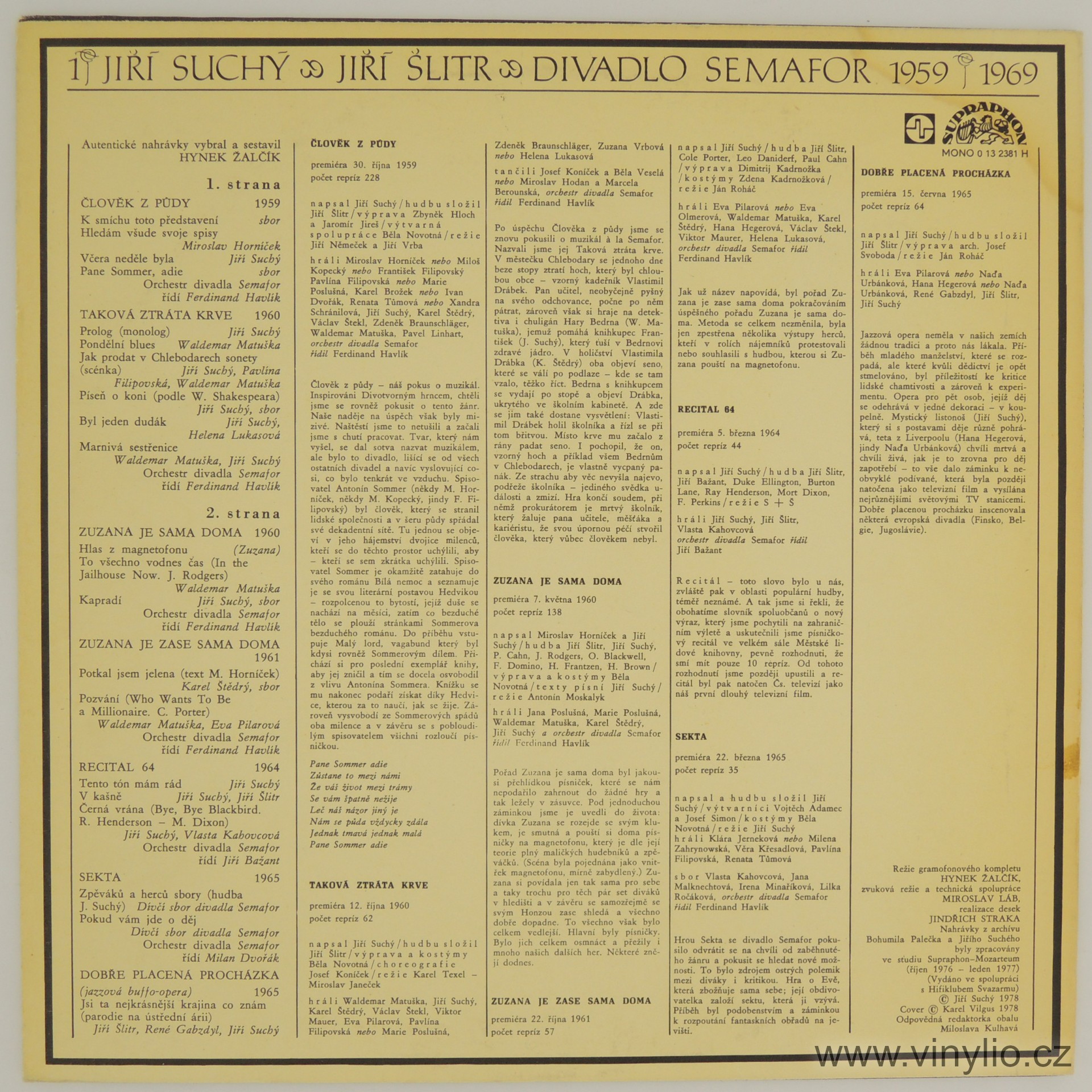 Jiří Suchý & Jiří Šlitr ‎– Divadlo Semafor 1959 - 1969 (1-3)  [по заказу чешской фирмы SUPRAPHON, 0 13 2381-3]