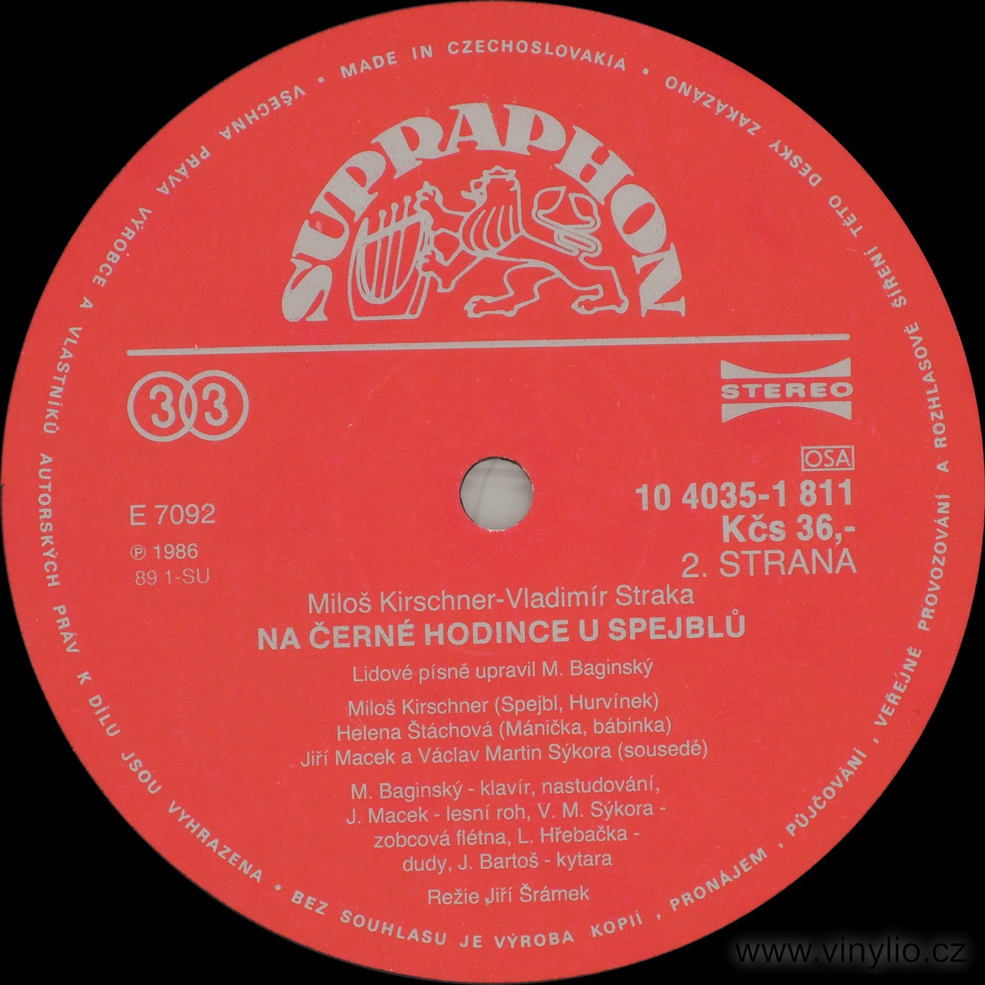 Miloš Kirschner, Vladimír Straka ‎– Na Černé Hodince U Spejblů  [по заказу чешской фирмы SUPRAPHON 10 4035-1 811]