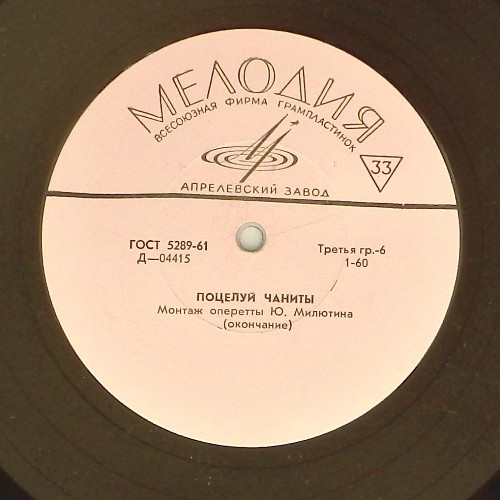 Ю. МИЛЮТИН: «Поцелуй Чаниты», монтаж оперетты