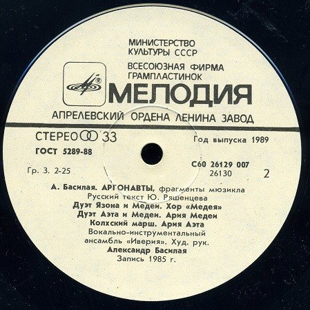 А. Басилая. "Аргонавты", фрагменты мюзикла. ВИА "ИВЕРИЯ"