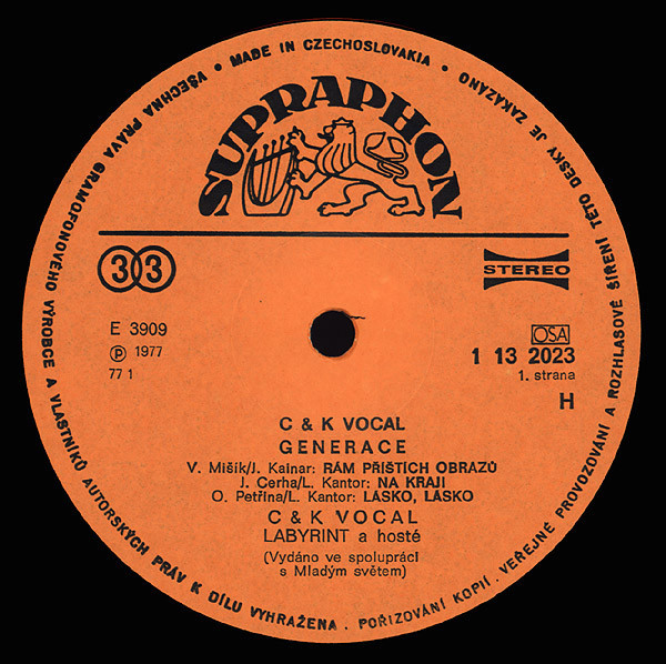 C & K Vocal ‎– Generace [по заказу чешской фирмы SUPRAPHON 1 13 2023]