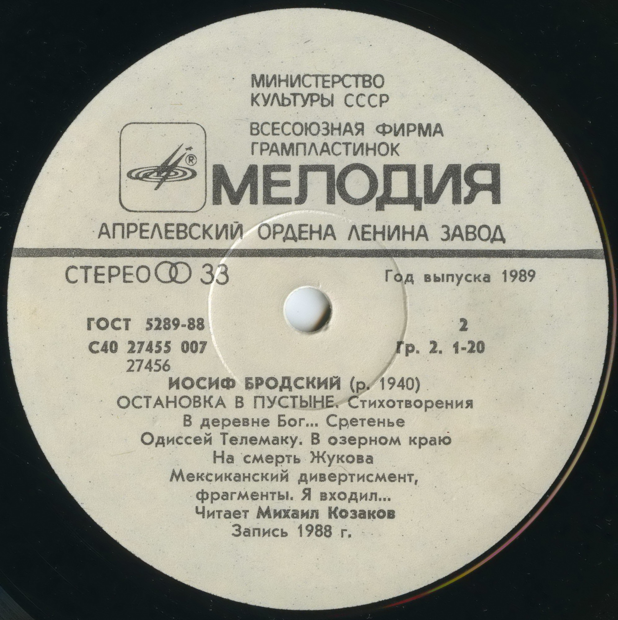 И. БРОДСКИЙ. Остановка в пустыне (стихотворения). Читает М. Козаков