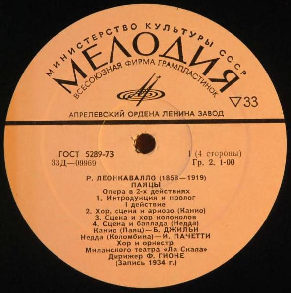 Р. Леонкавалло. "Паяцы",  опера / Поет Беньямино Джильи. Арии из опер