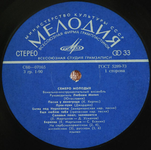 Семеро молодых. Вокально-инструментальный ансамбль. Руководитель Любиша Милич (Югославия)