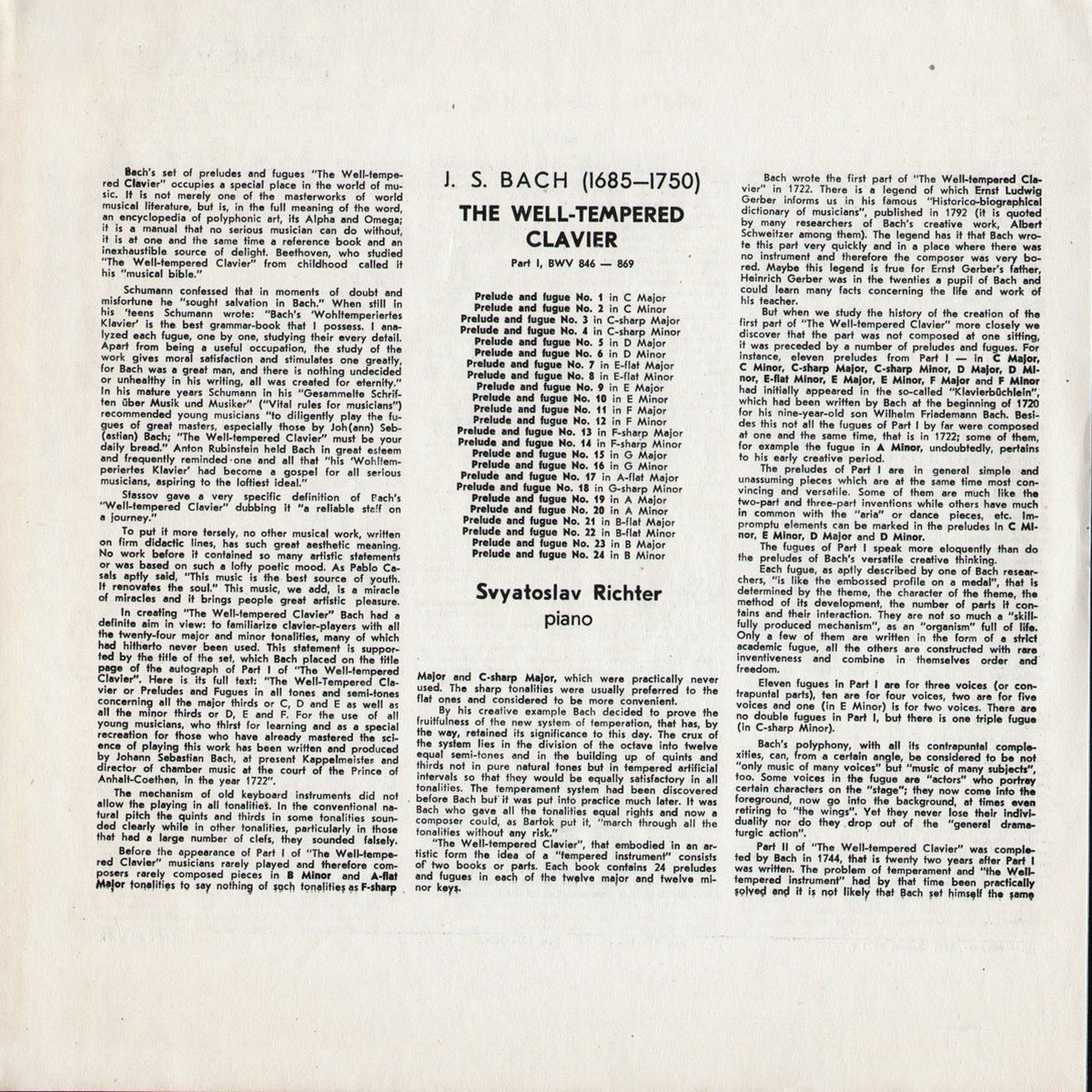 И. С. БАХ (1685—1750): Хорошо темперированный клавир. Часть 1. В. 846–869 (С. Рихтер)