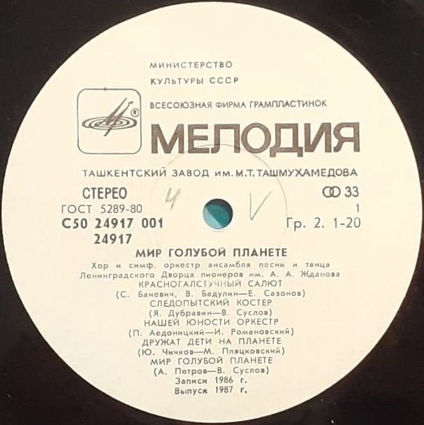 АНСАМБЛЬ ПЕСНИ И ТАНЦА ЛЕНИНГРАДСКОГО ДВОРЦА ПИОНЕРОВ им. А. ЖДАНОВА, худ. рук. и дирижер Владимир Бадулин, хормейстер Дмитрий Николаев. «Мир голубой планете»