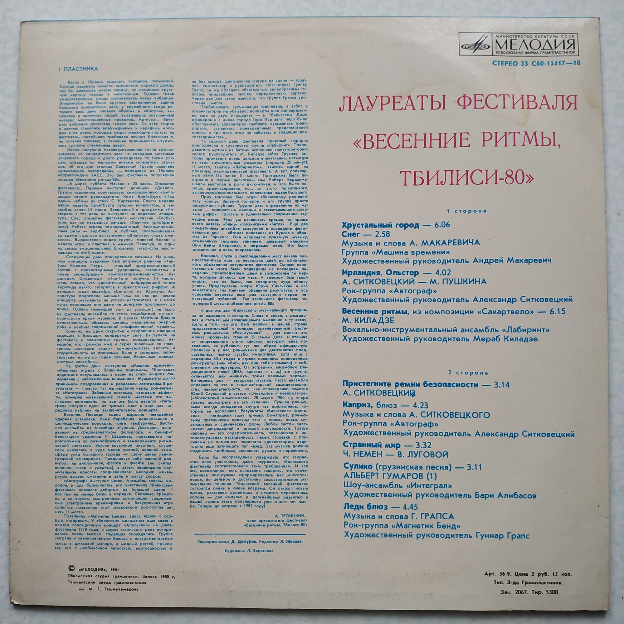 Лауреаты фестиваля "Весенние ритмы", Тбилиси, 1980 (1)