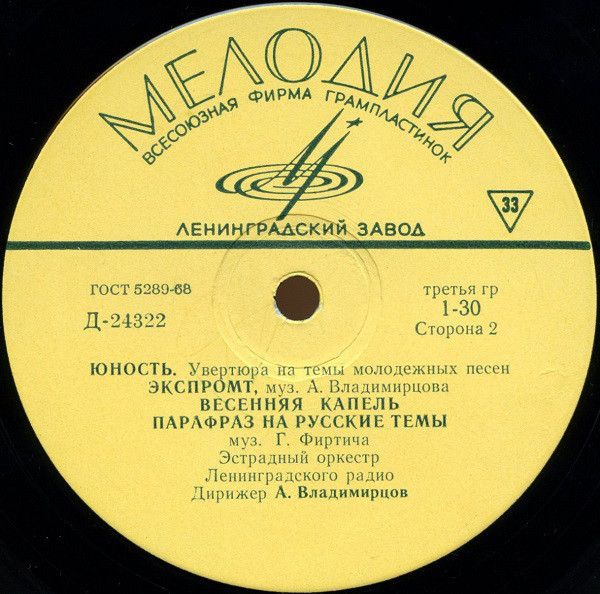 ЭСТРАДНО-СИМФОНИЧЕСКИЙ ОРКЕСТР ЛЕНИНГРАДСКОГО РАДИО п/у А. ВЛАДИМИРЦОВА