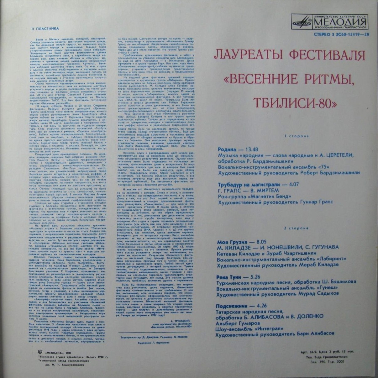 Лауреаты фестиваля "ВЕСЕННИЕ РИТМЫ".  Тбилиси-80