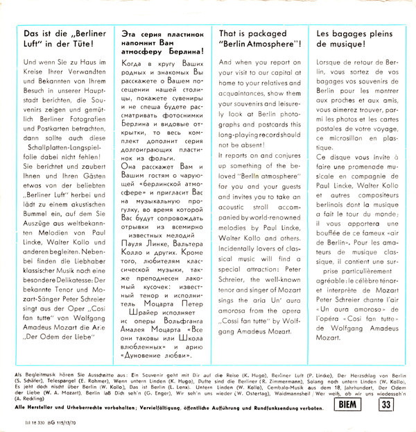 Ein Gruß Aus Der Hauptstadt Der DDR. Schallplatten - Souvenir  / Сувенир из Берлина / A Souvenir from Berlin