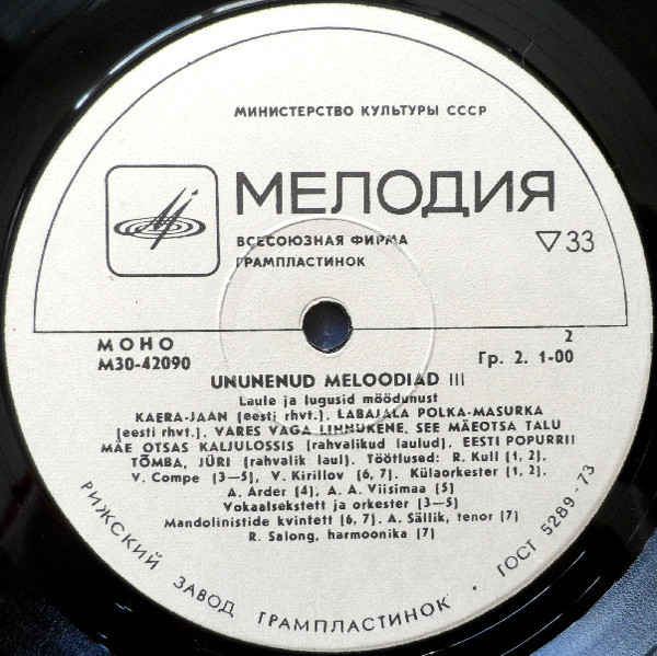 UNUNENUD MELODIAID (Забытые мелодии III: популярные эстонские мелодии и песни 1920-30 гг)