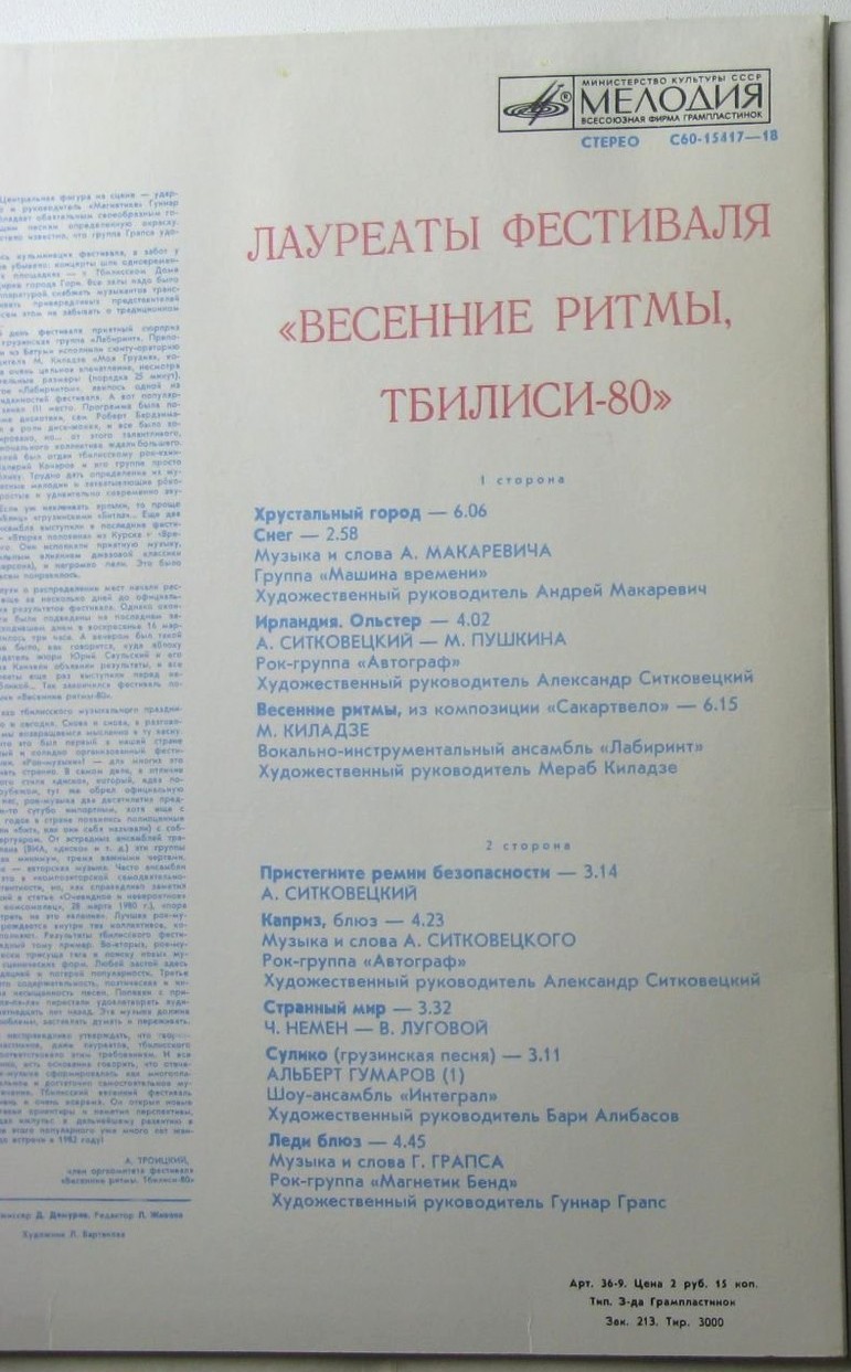 Лауреаты фестиваля "ВЕСЕННИЕ РИТМЫ".  Тбилиси-80