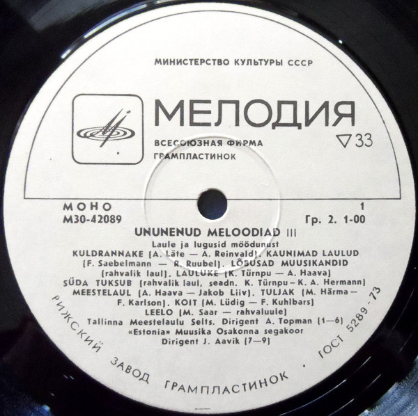 UNUNENUD MELODIAID (Забытые мелодии III: популярные эстонские мелодии и песни 1920-30 гг)