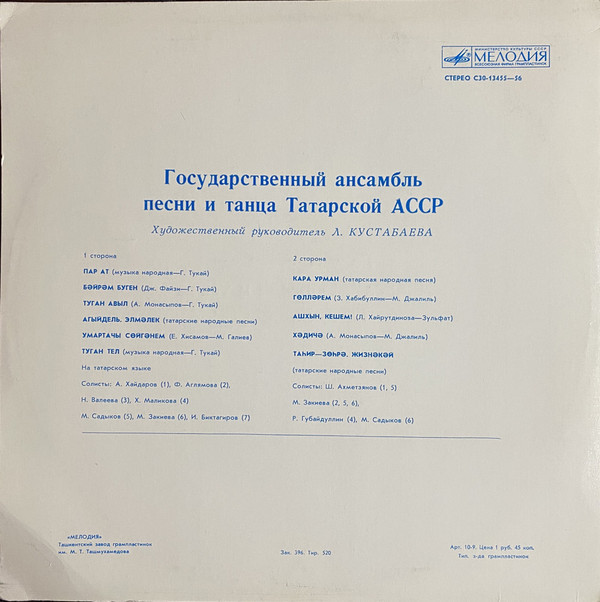 ГОС. АНСАМБЛЬ ПЕСНИ И ТАНЦА ТАТАРСКОЙ АССР, худ. рук. Лима Кустабаева