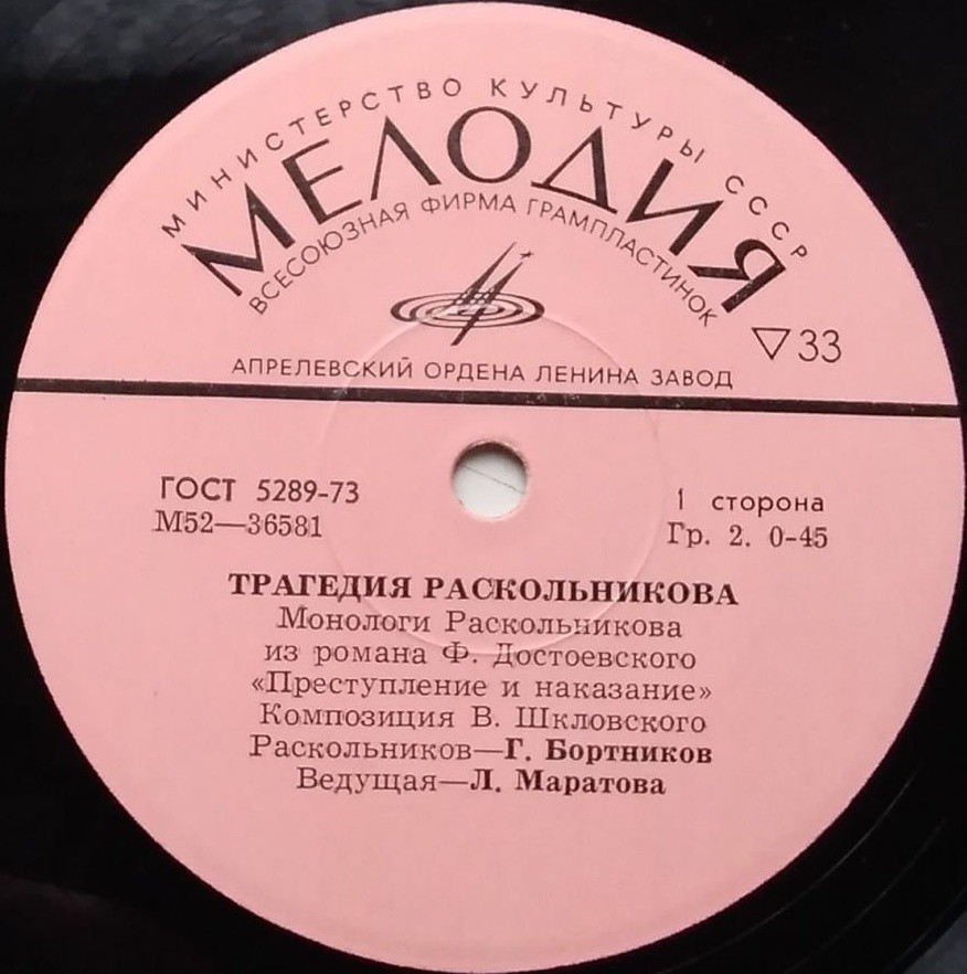 Ф. ДОСТОЕВСКИЙ. "Трагедия Раскольникова" (монологи Раскольникова из романа "Преступление и наказание). Композиция В. Шкловского